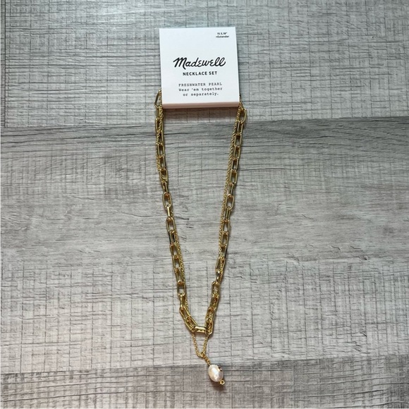 NEW MADEWELL Two-Pack Studded Freshwater Pearl Necklace Set Gold Woodrose - Picture 6 of 9